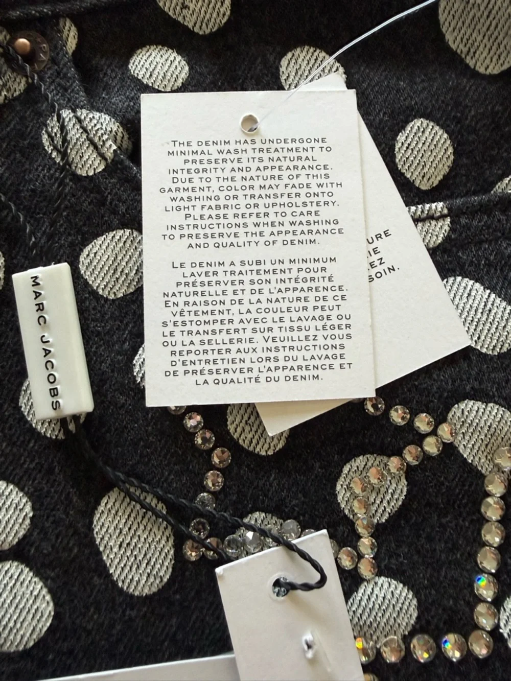 Marc Jacobs Black and White Polka Dot Denim Skirt with Leather Logo Patch - Picture 6 of 11
